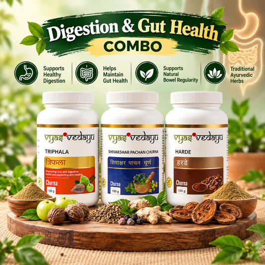 VyasVedAyu Digestion & Gut Health Combo | Triphala, Shivakshar Pachan & Harde Churna | Ayurvedic Digestive Wellness | Pack of 3 (100g Each)