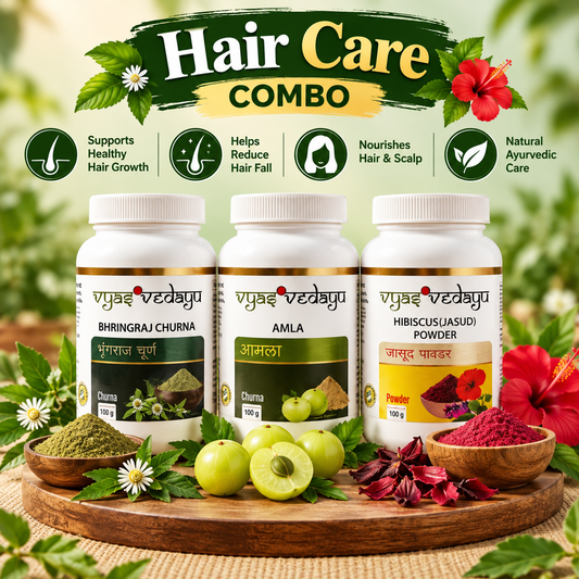 VyasVedAyu Ayurvedic Hair Care Combo | Bhringraj, Amla & Hibiscus (Jasud) Powder | Natural Hair & Scalp Care | Pack of 3 (100g Each)